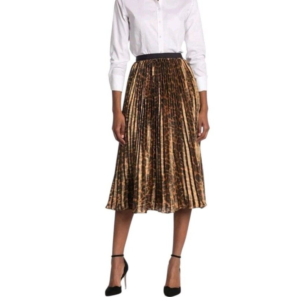 J. Crew Pleated Leopard Midi Skirt Womens 4 Corp Work Paulina Foil Twee Mob Wife - Picture 5 of 8